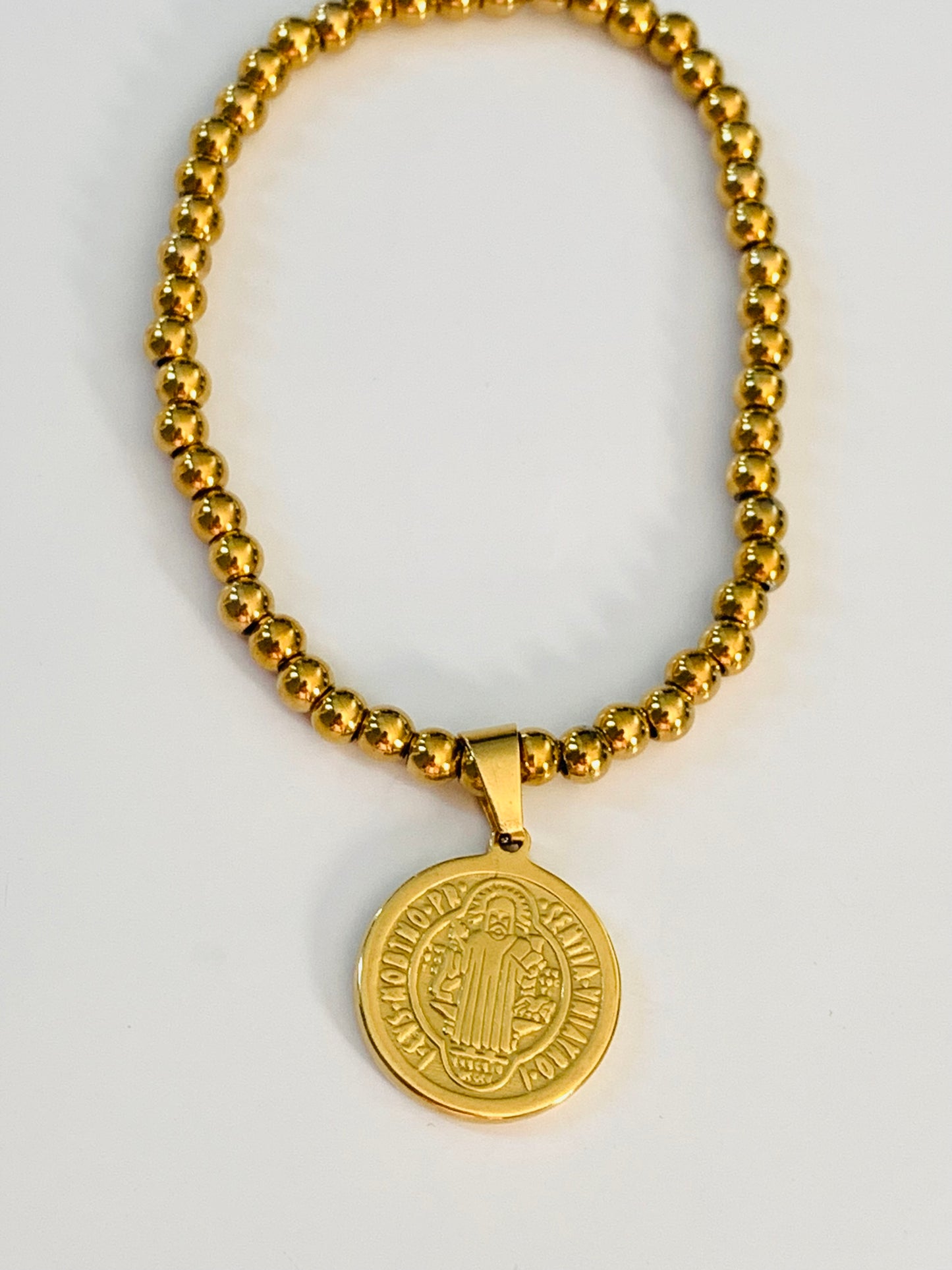 Pulsera de Bolitas y Medalla San Benito