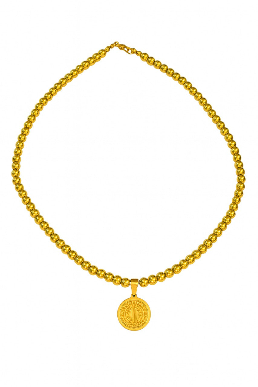 Choker de bolitas con medalla de San Benito.