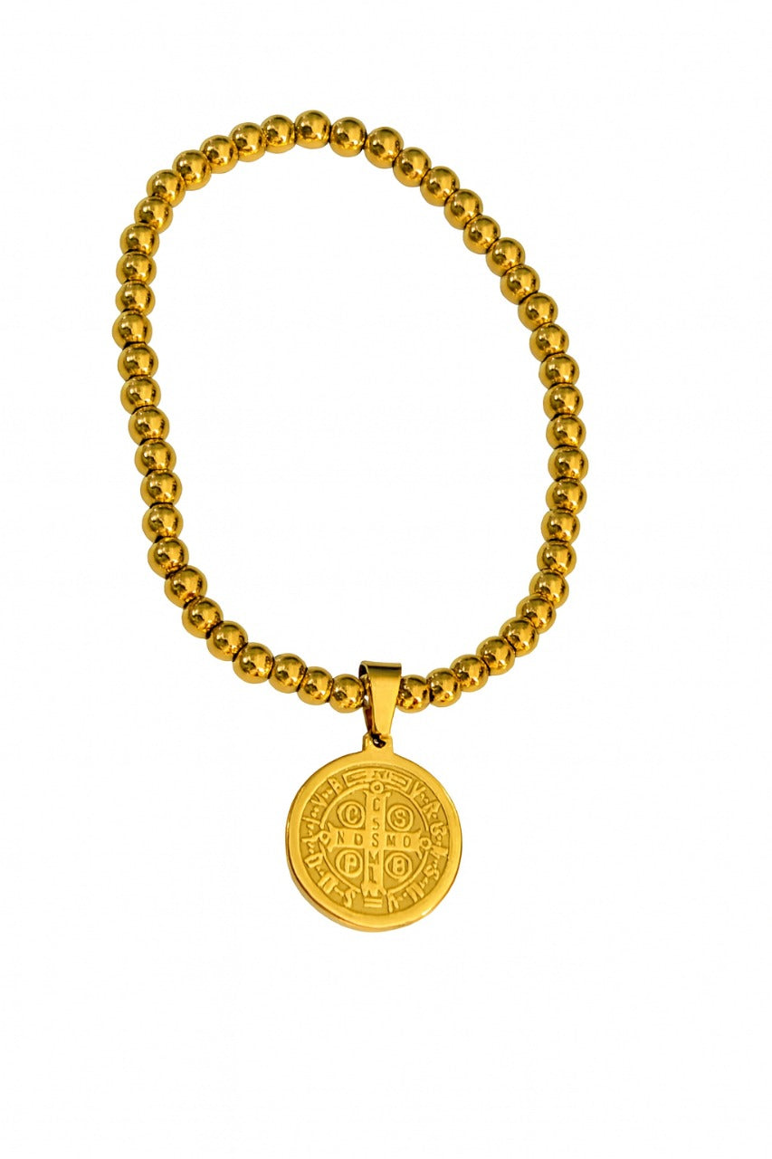 Pulsera de Bolitas y Medalla San Benito