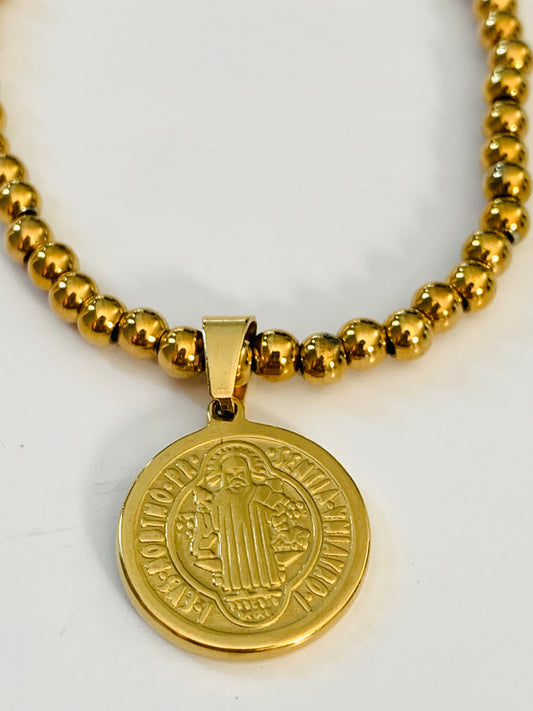 Pulsera de Bolitas y Medalla San Benito