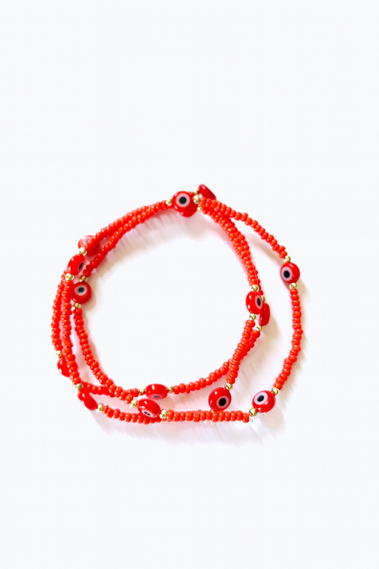 Set de 3 pulseras ojitos rojos