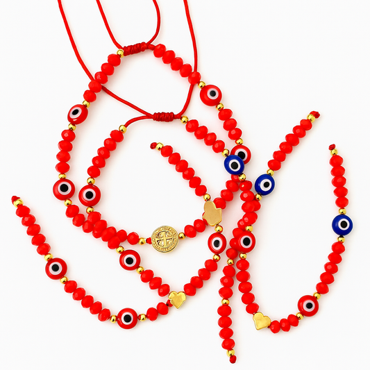 Pulsera de cristales, ojos y dije chapa de oro